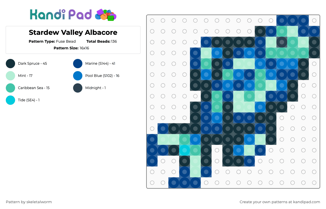 Stardew Valley Albacore - Fuse Bead Pattern by skeletalworm on Kandi Pad - blue,albacore,fish,fishing,stardew,stardew valley,ocean,fishes