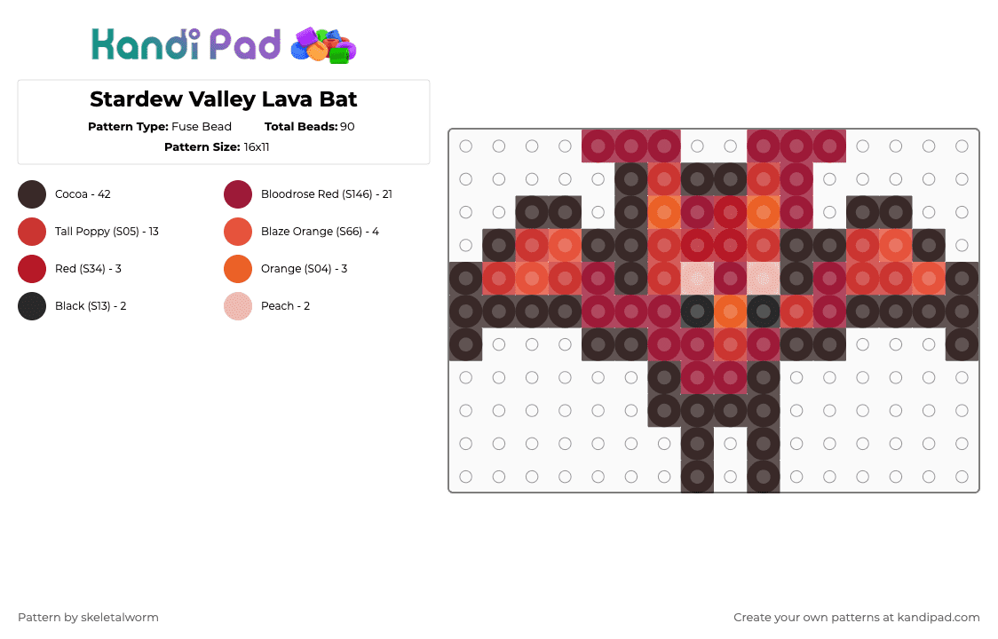 Stardew Valley Lava Bat - Fuse Bead Pattern by skeletalworm on Kandi Pad - brown,red,lava,bat,stardew,sdv,stardew valley,monster