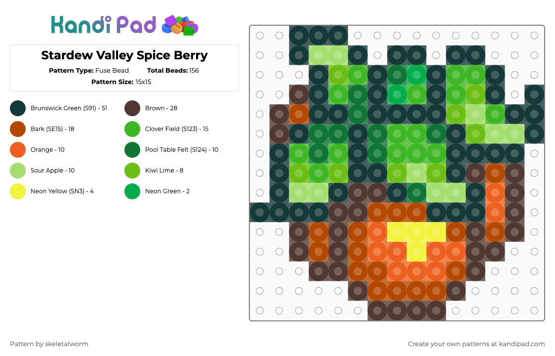 Stardew Valley Spice Berry - Fuse Bead Pattern by skeletalworm on Kandi Pad - brown,green,spicy,spice,spice berry,stardew,sdv,stardew valley