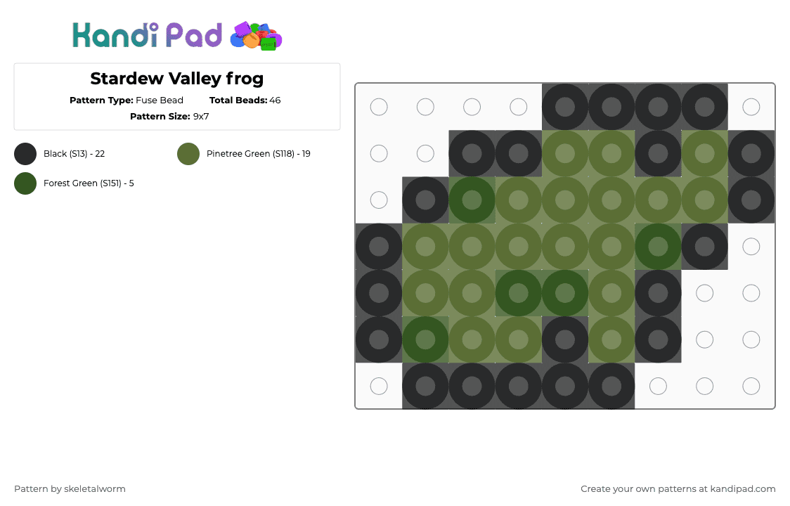 Stardew Valley frog - Fuse Bead Pattern by skeletalworm on Kandi Pad - black,gold,frog,stardew valley,ribbit,stardew