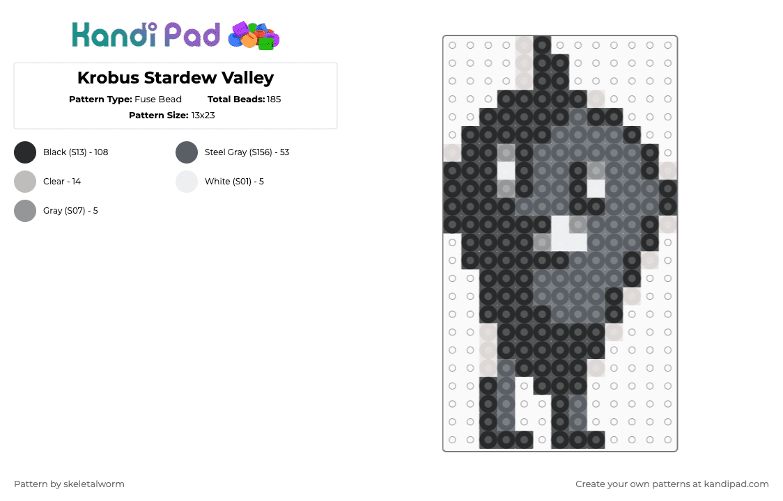 Krobus Stardew Valley - Fuse Bead Pattern by skeletalworm on Kandi Pad - black,gray,krobus,shadow,sdv,stardew,stardew valley,character