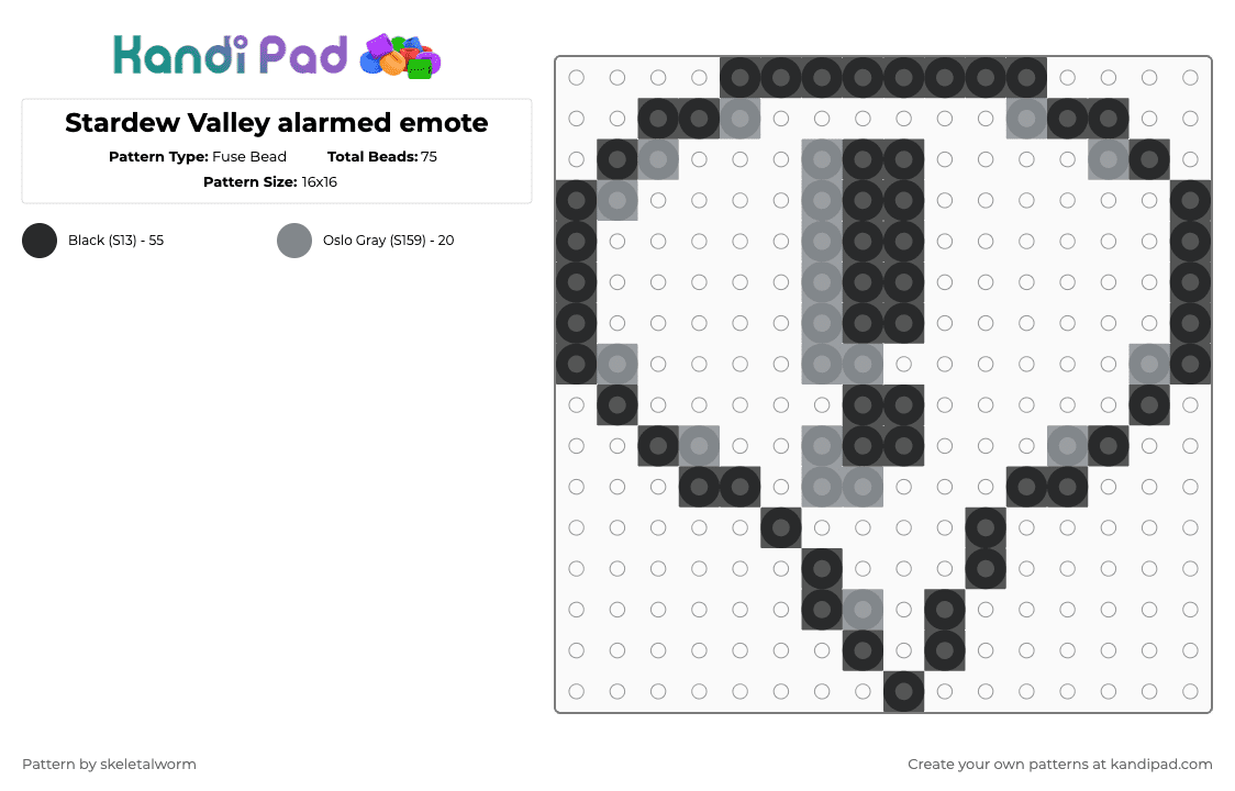 Stardew Valley alarmed emote - Fuse Bead Pattern by skeletalworm on Kandi Pad - black,gray,stardew valley,emote,emote bubble,stardew,alarmed