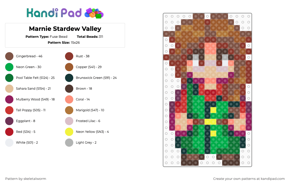 Marnie Stardew Valley - Fuse Bead Pattern by skeletalworm on Kandi Pad - green,tan,red,marnie,farmer,stardew,stardew valley,sdv,character,sprite
