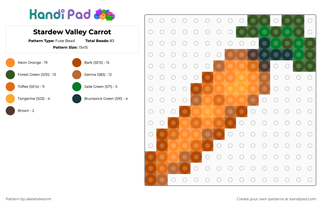 Stardew Valley Carrot - Fuse Bead Pattern by skeletalworm on Kandi Pad - red,tan,orange,gold,carrot,sdv,stardew,stardew valley,farm,farming