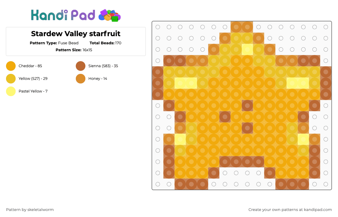 Stardew Valley starfruit - Fuse Bead Pattern by skeletalworm on Kandi Pad - orange,starfruit,stardew,stardew valley,fruit,yellow,harvest,farm,garden