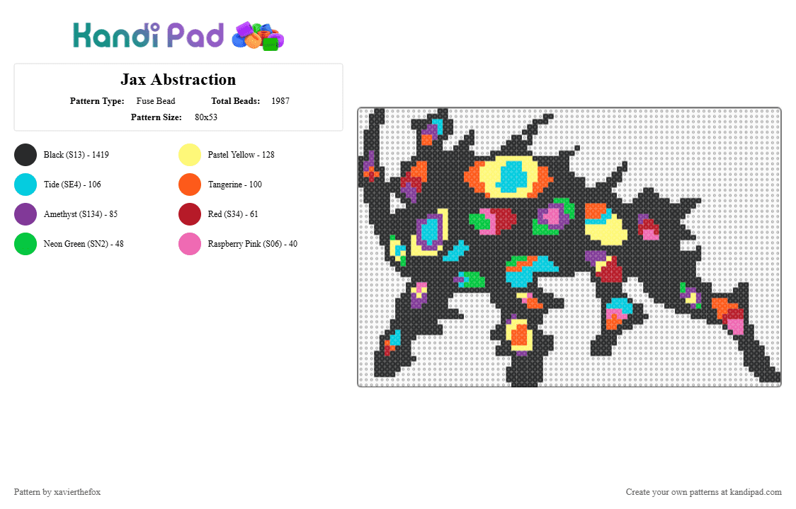 Jax Abstraction - Fuse Bead Pattern by xavierthefox on Kandi Pad - black,orange,yellow,colorful,tadc,jax,the amazing digital circus,jax rabbit,abstraction