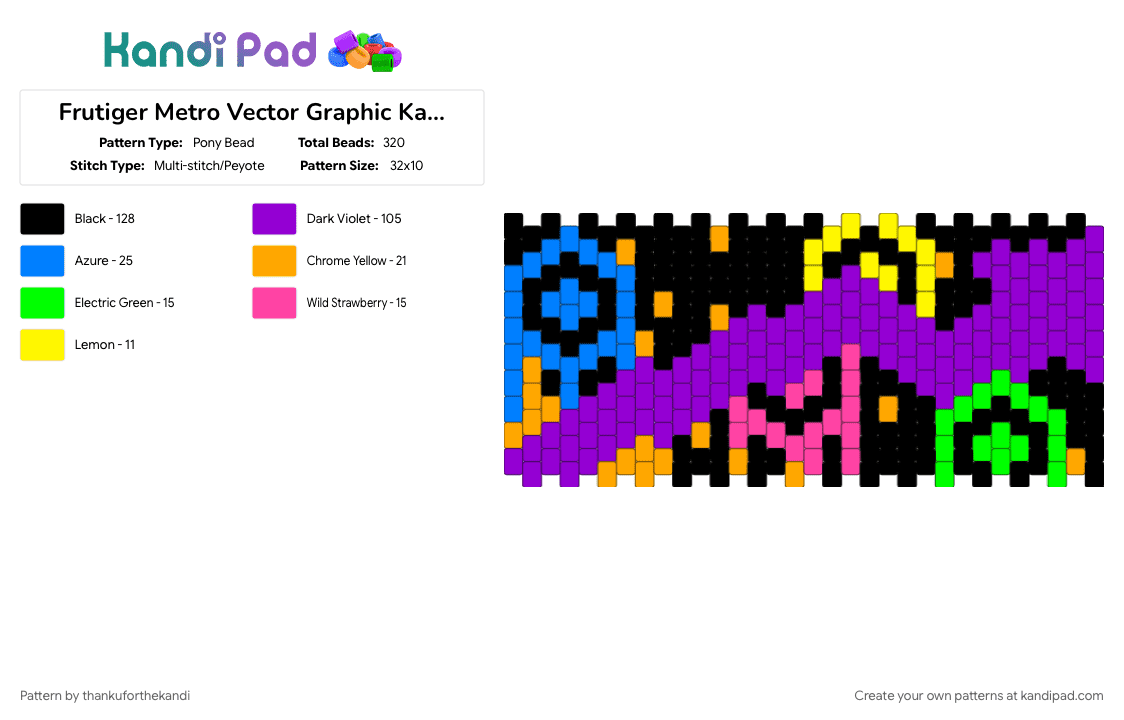 Frutiger Metro Vector Graphic Kandi Cuff V.1 (COTD) - Pony Bead Pattern by thankuforthekandi on Kandi Pad - cotdvectorgraphics, design, frutiger, frutiger metro, nostalgia, nostalgic, purple, vector graphics, y2k