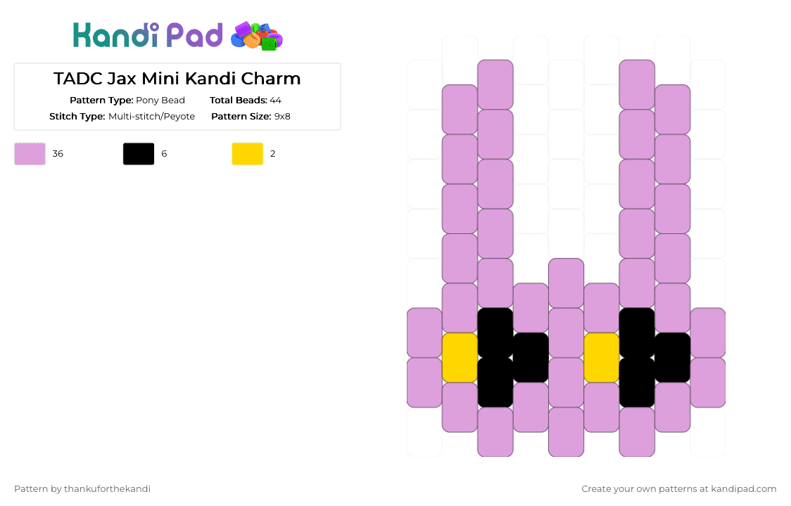 TADC Jax Mini Kandi Charm - Pony Bead Pattern by thankuforthekandi on Kandi Pad - pink,jax,the amazing digital circus,tadc,internet show,gooseworx,glitch productions,bunny,purple