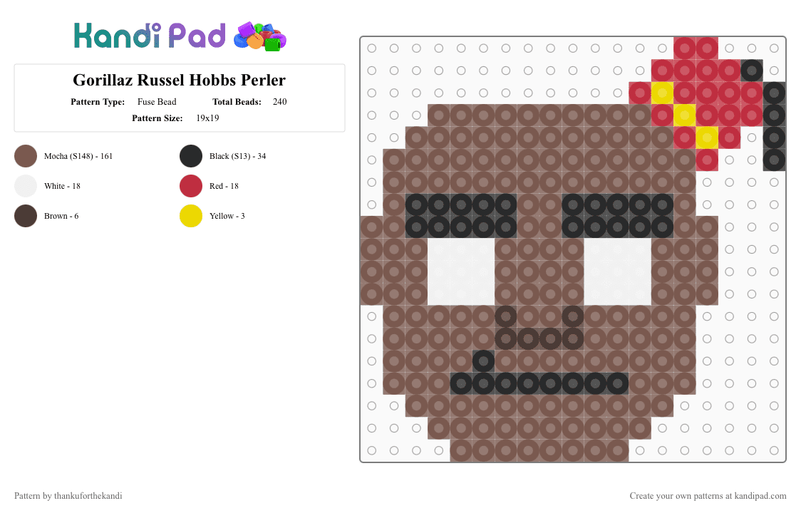Gorillaz Russel Hobbs Perler - Fuse Bead Pattern by thankuforthekandi on Kandi Pad - 2d, band, gorillaz, murdoc, music, noodle, russel hobbs, tan, virtual band