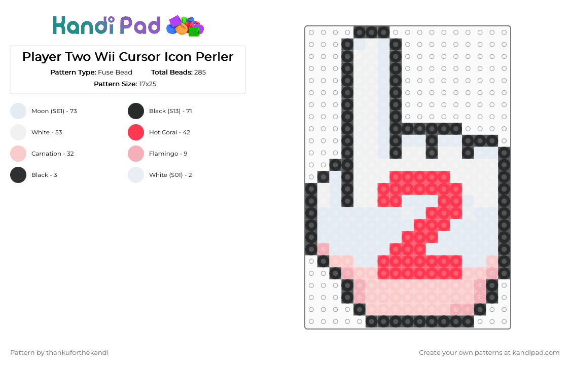 Player Two Wii Cursor Icon Perler - Fuse Bead Pattern by thankuforthekandi on Kandi Pad - white,red,beige,frutiger aero,technozen,wii,nintendo,y2k,gaming,console,nostalgic