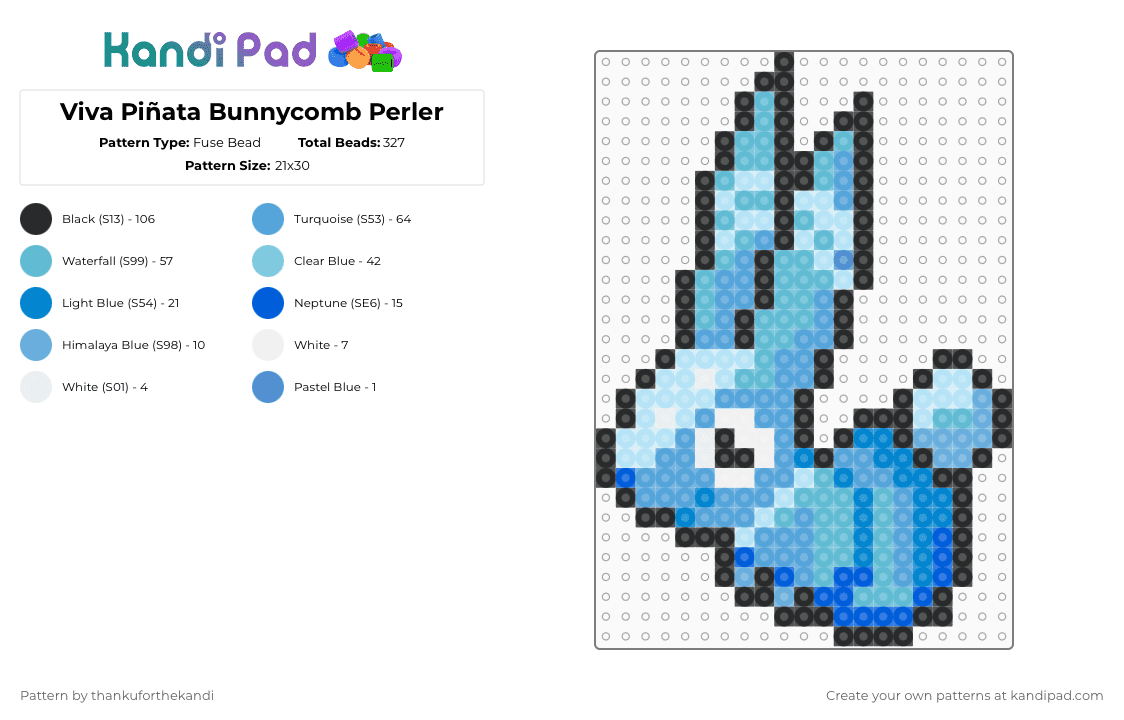 Viva Piñata Bunnycomb Perler - Fuse Bead Pattern by thankuforthekandi on Kandi Pad - light blue,viva pinata,bunnycomb,rare,cartoon,video game,gaming,microsoft
