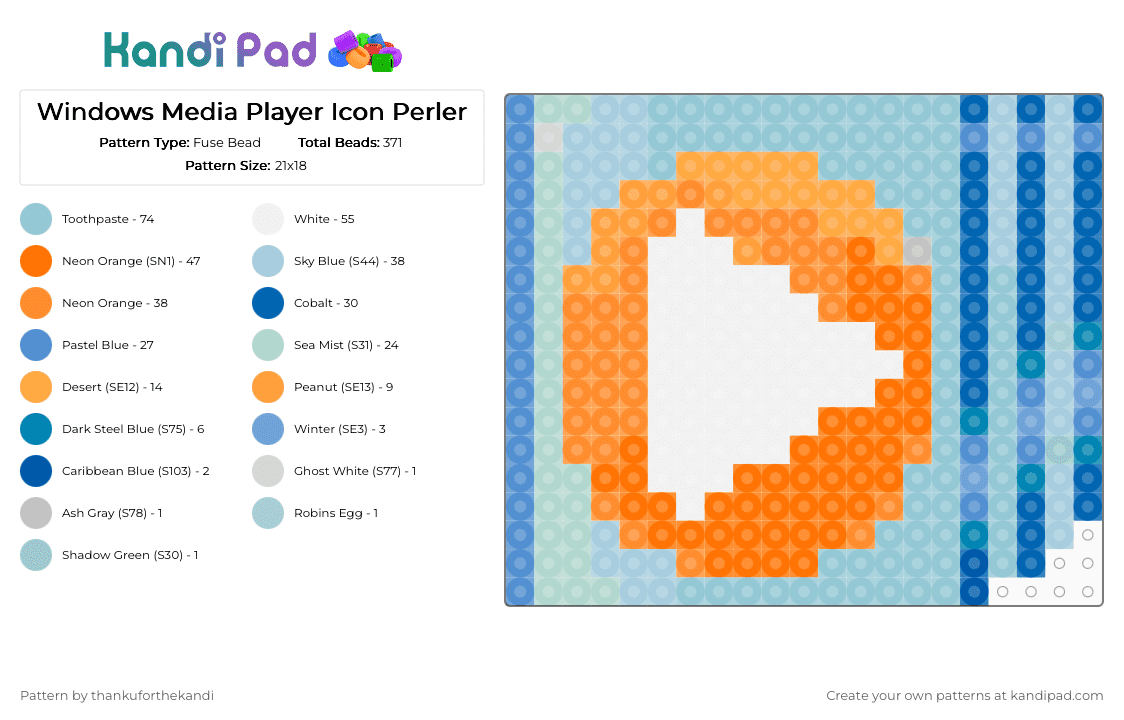 Windows Media Player Icon Perler - Fuse Bead Pattern by thankuforthekandi on Kandi Pad - light blue,orange,frutiger aero,frutiger metro,dorfic,windows,nostalgic,y2k,media,aesthetic