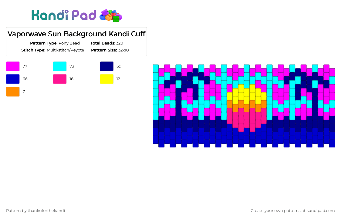 Vaporwave Sun Background Kandi Cuff - Pony Bead Pattern by thankuforthekandi on Kandi Pad - purple,light blue,pink,vaporwave,aesthetic,internet,nostalgia,nostalgic,retro,futuristic,neon