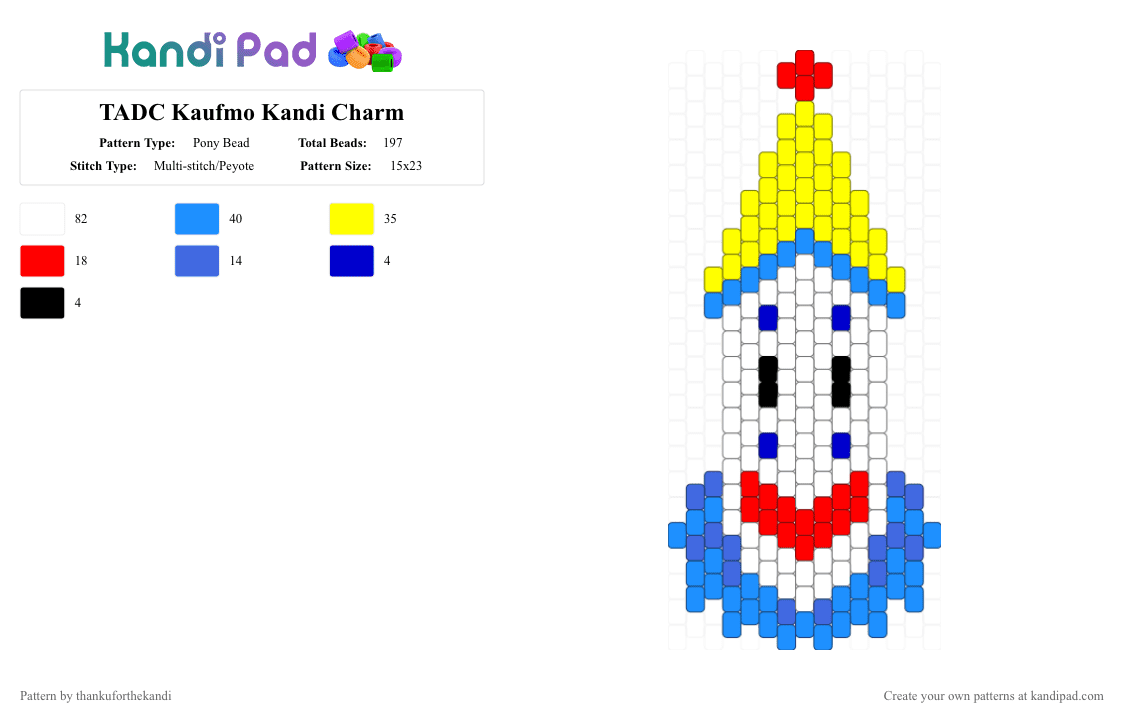 TADC Kaufmo Jumbo Kandi Charm - Pony Bead Pattern by thankuforthekandi on Kandi Pad - glitch productions, gooseworx, jax, kaufmo, light blue, pomni, ribbit, tadc, the amazing digital circus, white, yellow