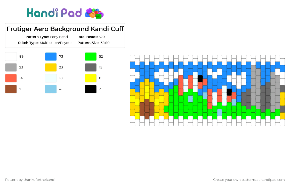 Frutiger Aero Background Kandi Cuff - Pony Bead Pattern by thankuforthekandi on Kandi Pad - light blue,green,frutiger aero,background,frutiger eco,y2k,sunflower,clownfish,nature,city