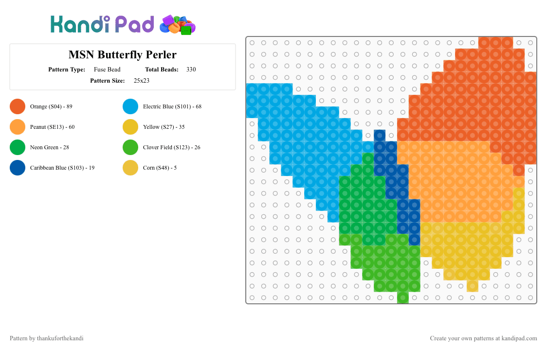 MSN Butterfly Perler - Fuse Bead Pattern by thankuforthekandi on Kandi Pad - orange,light blue,msn,microsoft,msn butterfly,frutiger aero,internet,aesthetic,internet aesthetic,logo