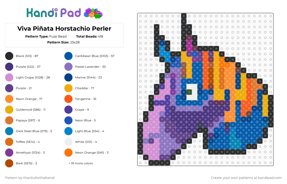 Viva Piñata Horstachio Perler - Fuse Bead Pattern by thankuforthekandi on Kandi Pad - pink,blue,orange,purple,viva pinata,cartoon,gaming,gamer,rare,microsoft,horstachio