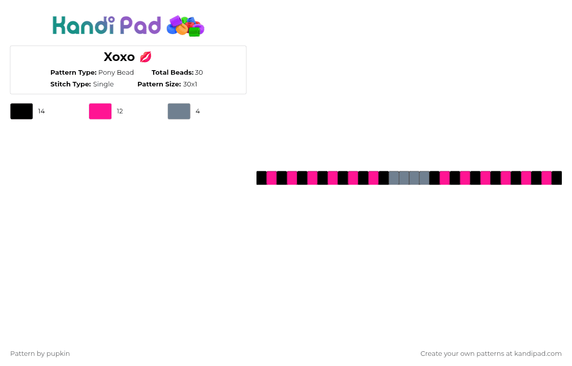 Xoxo 💋 - Pony Bead Pattern by pupkin on Kandi Pad - pink