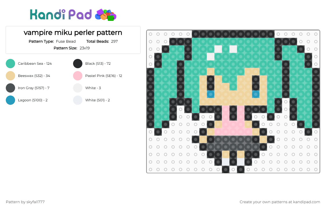vampire miku perler pattern - Fuse Bead Pattern by skyfall777 on Kandi Pad - beige, teal