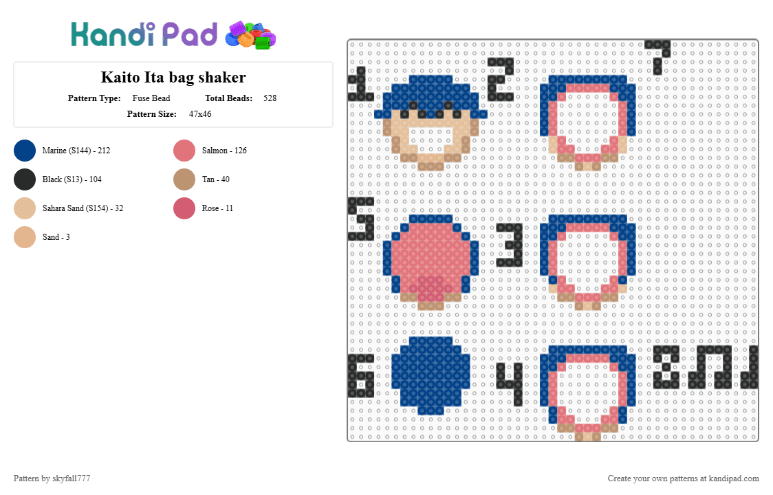 Kaito Ita bag shaker - Fuse Bead Pattern by skyfall777 on Kandi Pad - blue,red