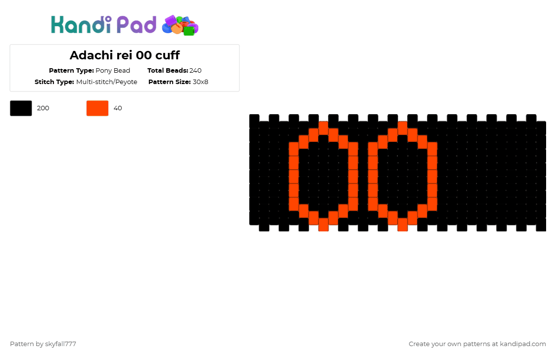 Adachi rei 00 cuff - Pony Bead Pattern by skyfall777 on Kandi Pad - 00, adachi rei, black, utau, vocaloid