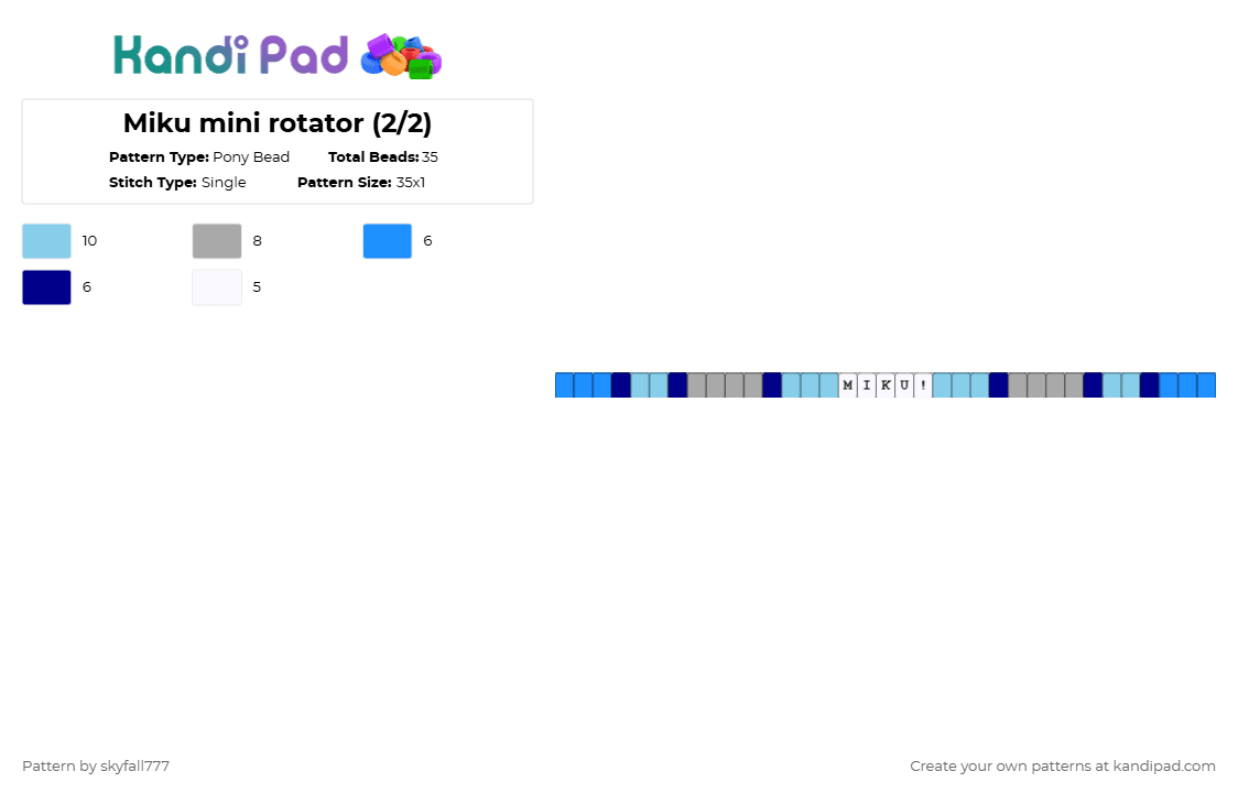 Miku mini rotator (2/2) - Pony Bead Pattern by skyfall777 on Kandi Pad - light blue