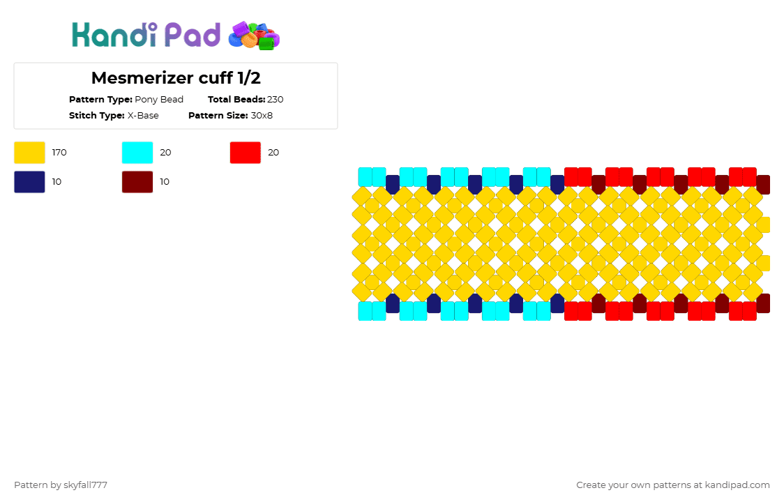 Mesmerizer cuff 1/2 - Pony Bead Pattern by skyfall777 on Kandi Pad - yellow,teto,miku,vocaloid,song,rotator