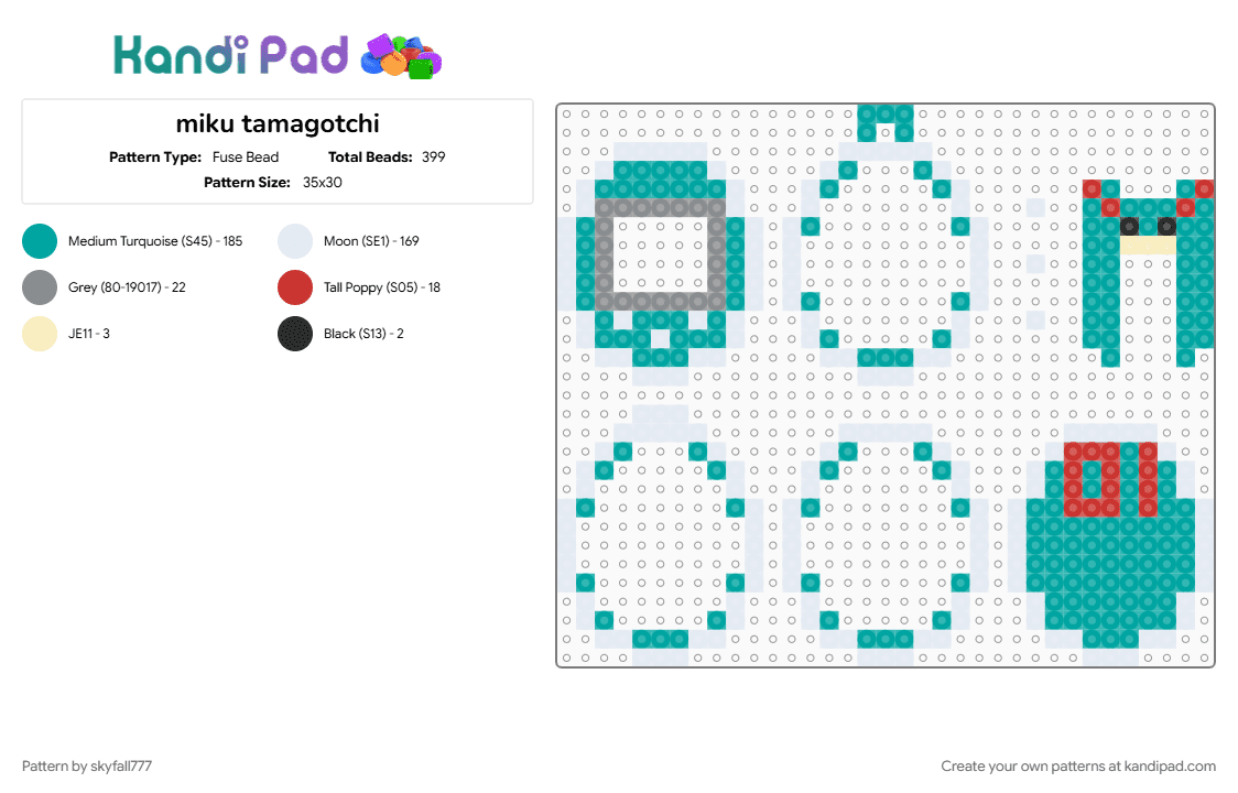 miku tamagotchi - Fuse Bead Pattern by skyfall777 on Kandi Pad - hatsune miku, light blue, miku, tamagotchi, teal