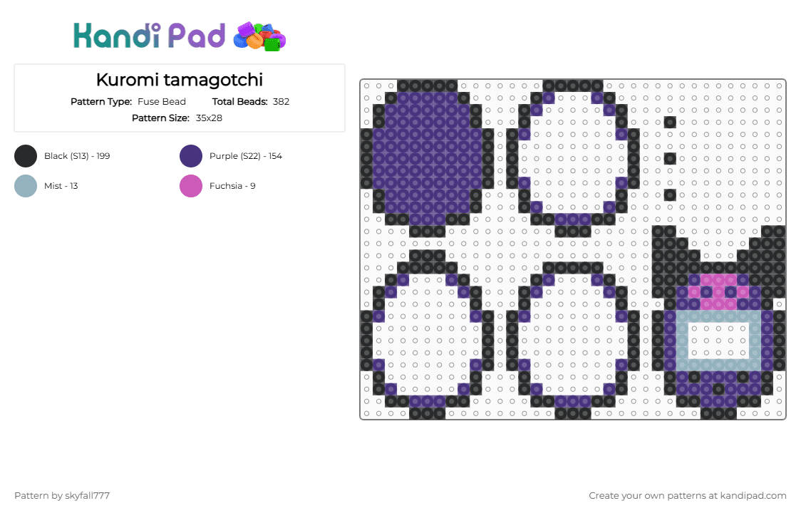 Kuromi tamagotchi - Fuse Bead Pattern by skyfall777 on Kandi Pad - purple