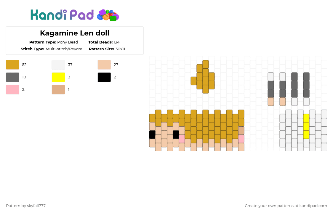 Kagamine Len doll - Pony Bead Pattern by skyfall777 on Kandi Pad - beige,orange,len,vocaloid,doll,kandi