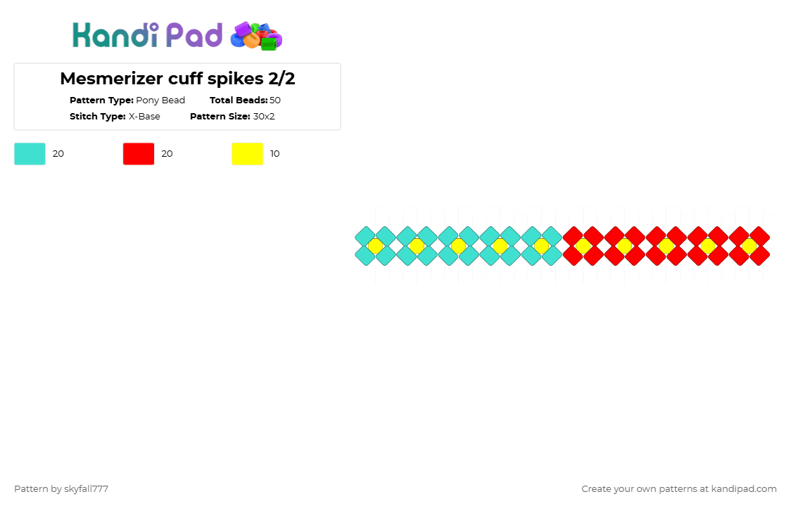 Mesmerizer cuff spikes 2/2 - Pony Bead Pattern by skyfall777 on Kandi Pad - light blue,red,miku,teto,mesmerizer,cuff