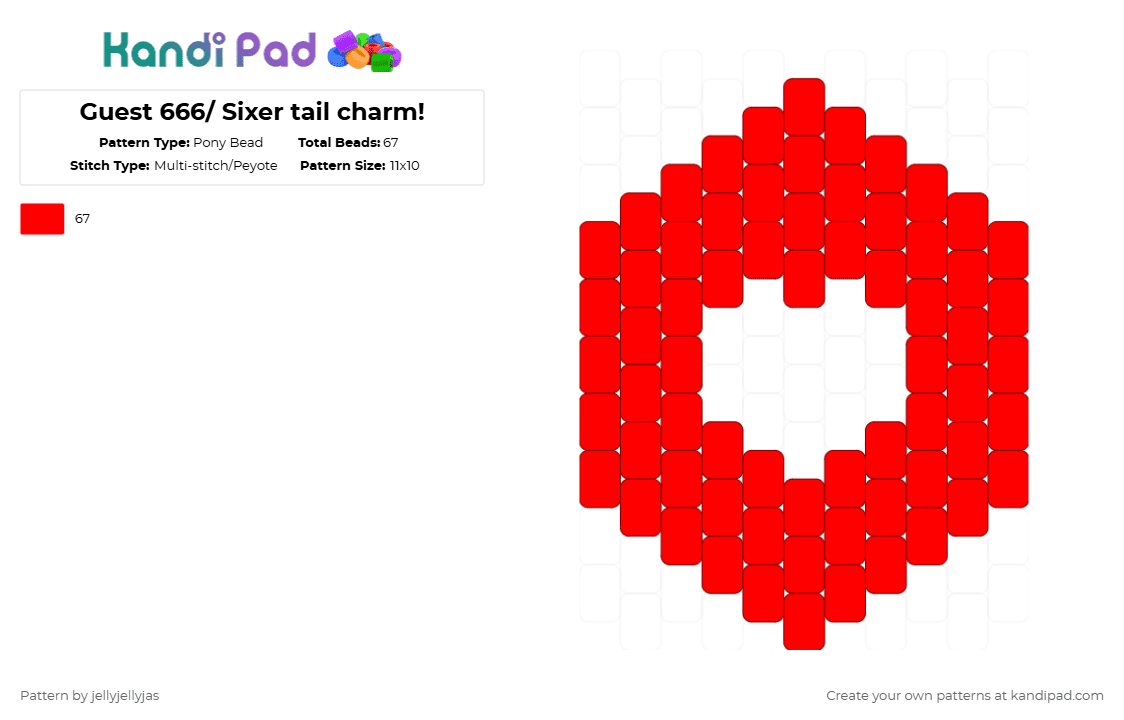 Guest 666/ Sixer tail charm! - Pony Bead Pattern by jellyjellyjas on Kandi Pad - red,roblox,guest,forsaken
