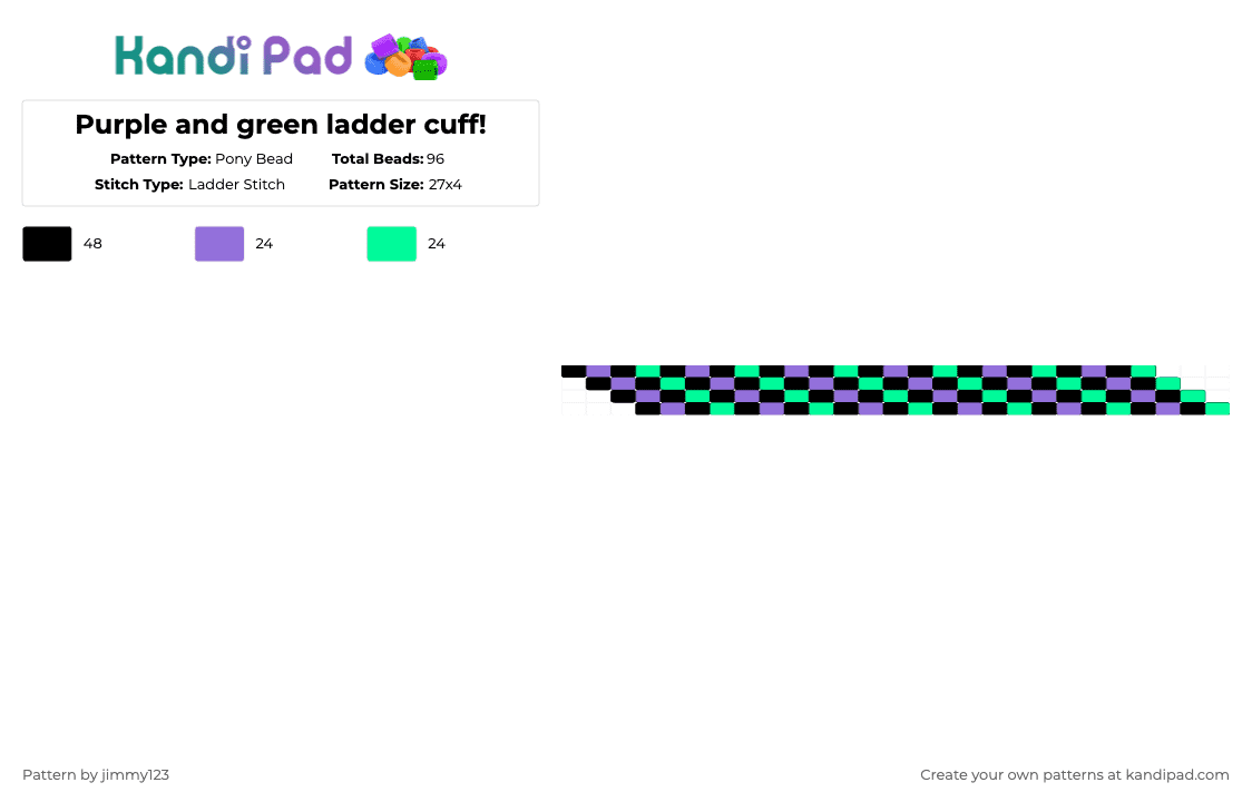 Purple and green ladder cuff! - Pony Bead Pattern by jimmy123 on Kandi Pad - purple,teal,cotdcomplementarycolors
