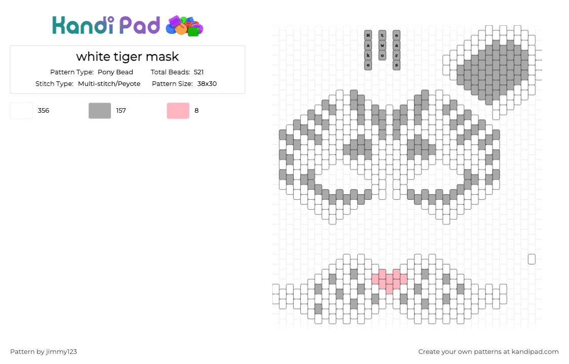white tiger mask - Pony Bead Pattern by jimmy123 on Kandi Pad - white,beige,mask,tiger,therian,white tiger