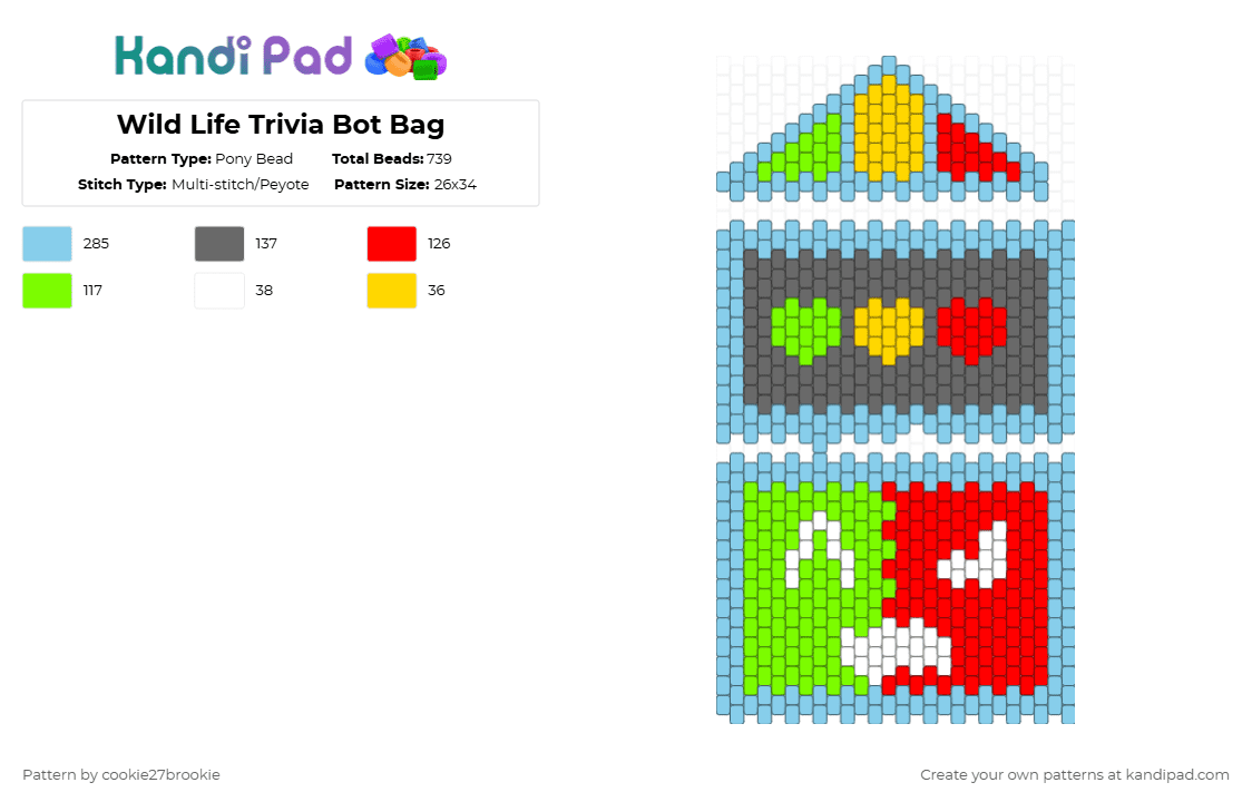 Wild Life Trivia Bot Bag - Pony Bead Pattern by cookie27brookie on Kandi Pad - light blue,gray,life series,bag,trivia bot,minecraft