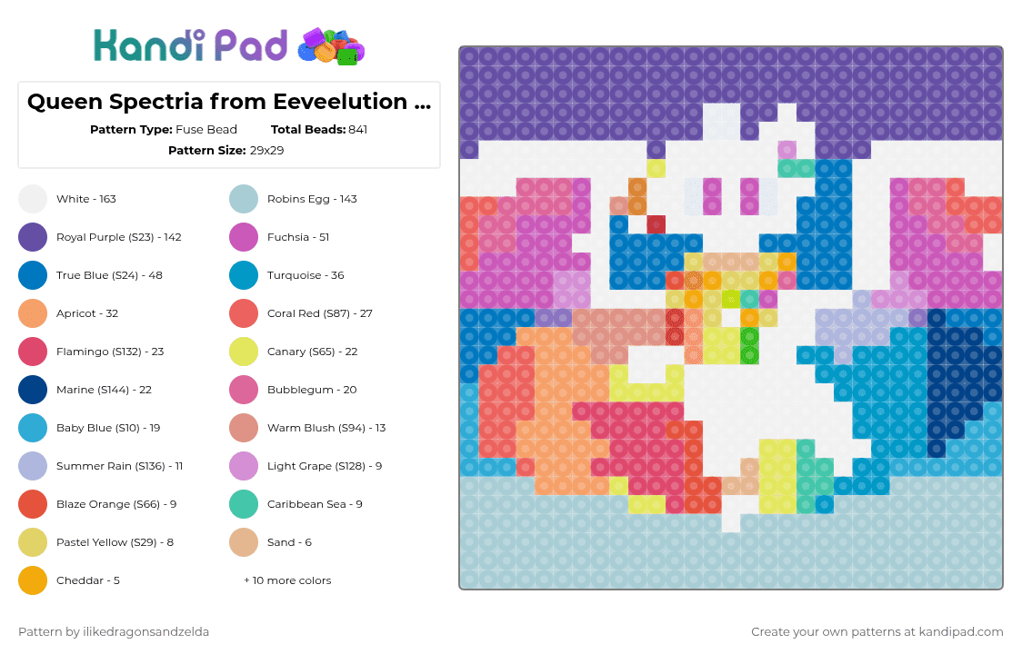 Queen Spectria from Eeveelution Quest - Fuse Bead Pattern by fnafroxyfan on Kandi Pad - light blue,pink,purple,colorful