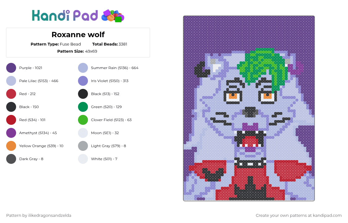 Roxanne wolf - Fuse Bead Pattern by fnafroxyfan on Kandi Pad - pink,purple
