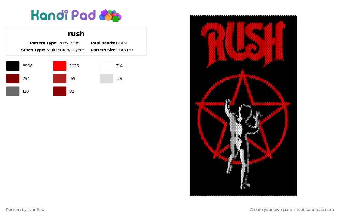 rush - Pony Bead Pattern by scarified on Kandi Pad - black, red