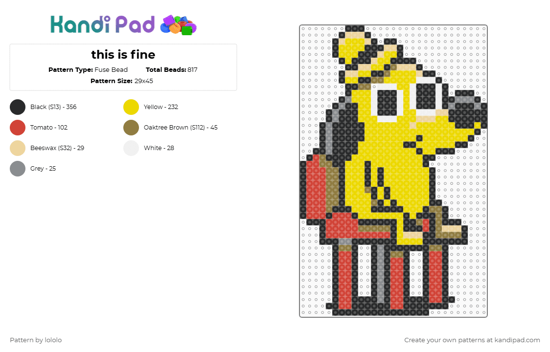 this is fine - Fuse Bead Pattern by lololo on Kandi Pad - meme,chair,dog,animal,black,yellow,red