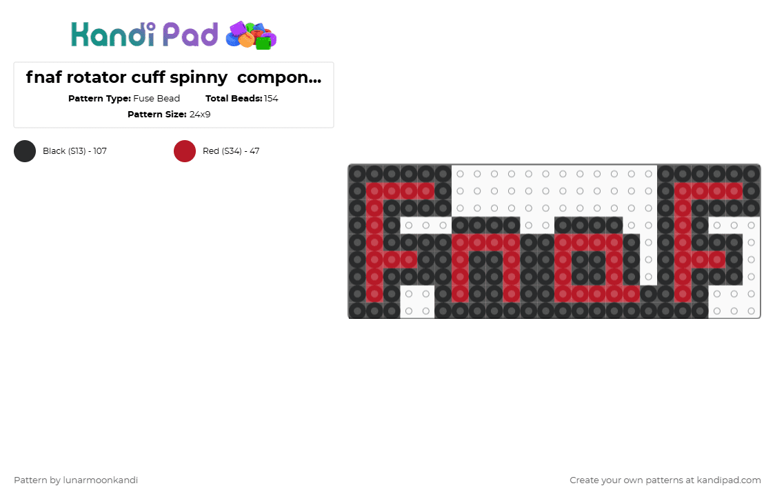 fnaf rotator cuff spinny  component pearler - Fuse Bead Pattern by lunarmoonkandi on Kandi Pad - black,red