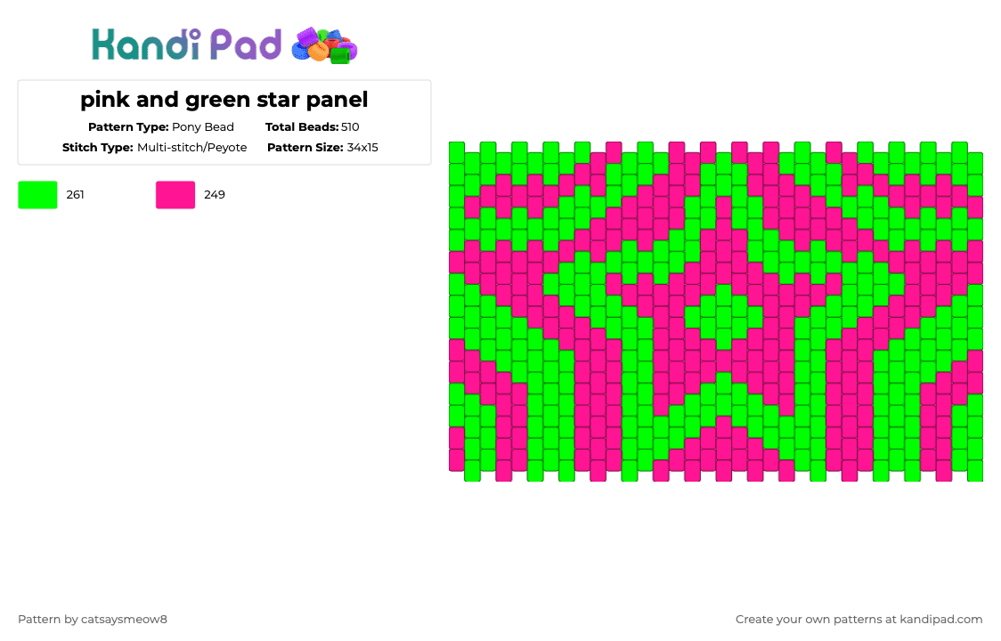 pink and green star panel - Pony Bead Pattern by catsaysmeow8 on Kandi Pad - green,pink