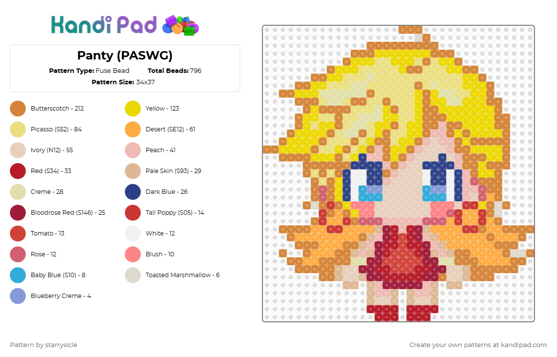Panty (PASWG) - Fuse Bead Pattern by starrysicle on Kandi Pad - orange,beige,yellow,paswg,panty,panty and stocking with garter