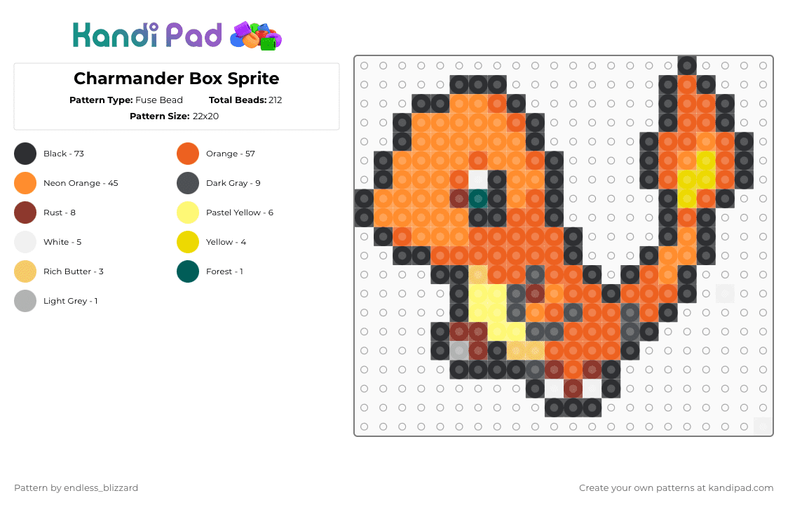 Charmander Box Sprite - Fuse Bead Pattern by endless_blizzard on Kandi Pad - orange,pokemon,charmander