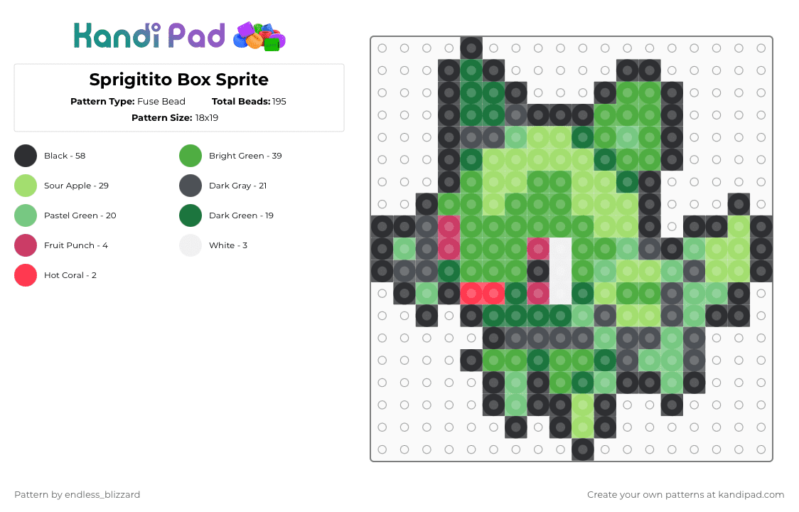 Sprigitito Box Sprite - Fuse Bead Pattern by endless_blizzard on Kandi Pad - green,pokemon,sprigatito