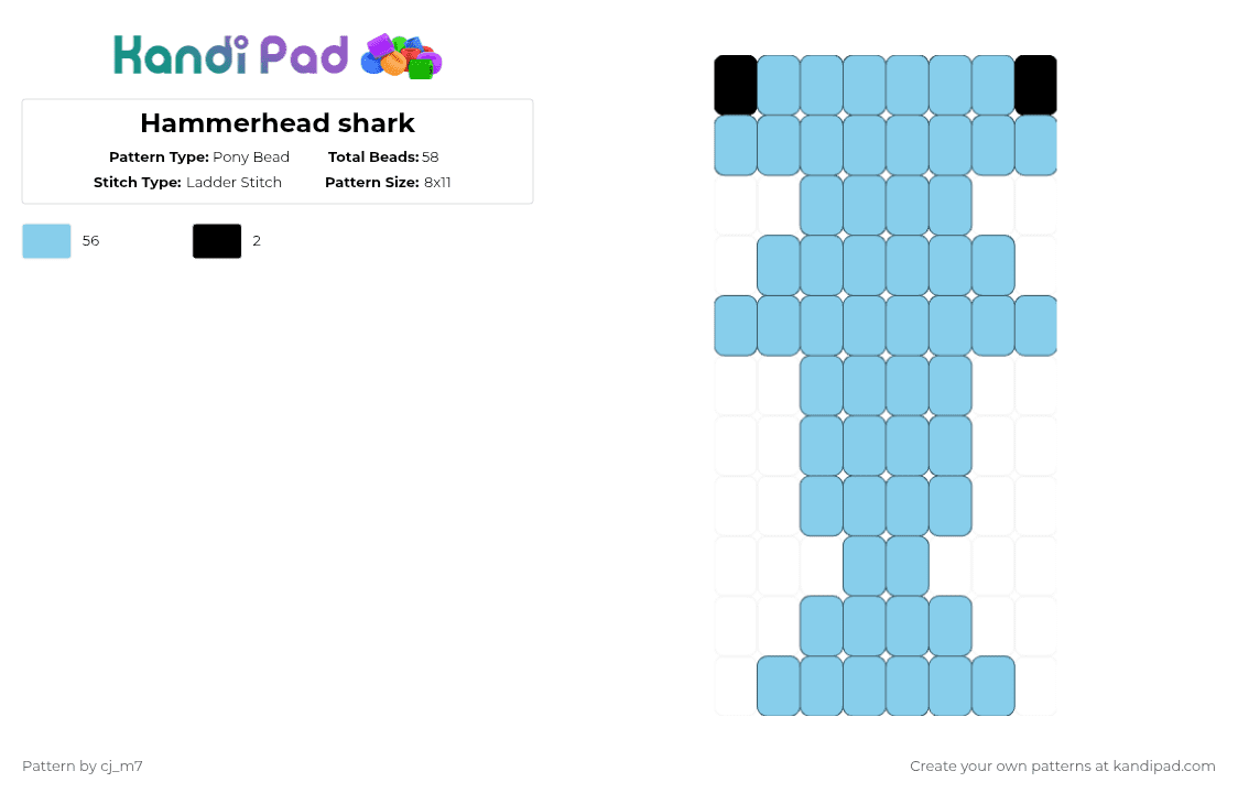 Hammerhead shark - Pony Bead Pattern by cj_m7 on Kandi Pad - light blue