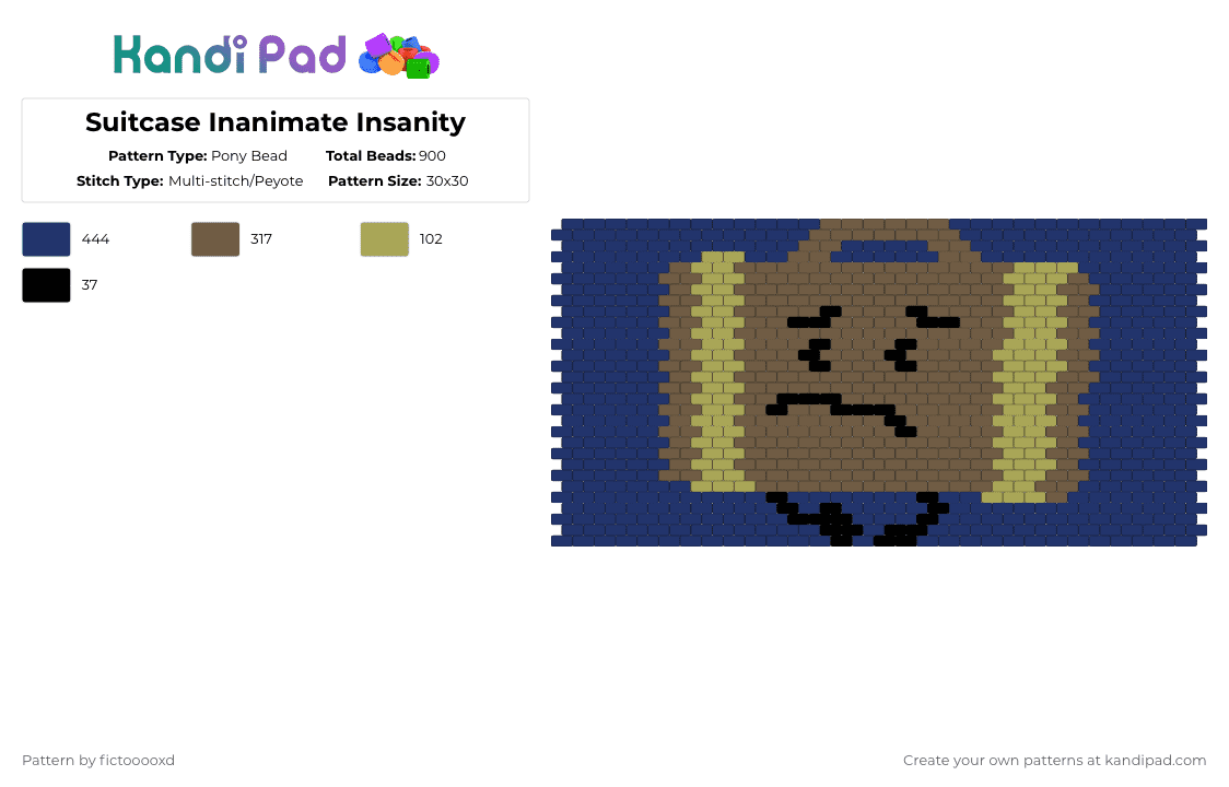 Suitcase Inanimate Insanity - Pony Bead Pattern by fictooooxd on Kandi Pad - tan,purple