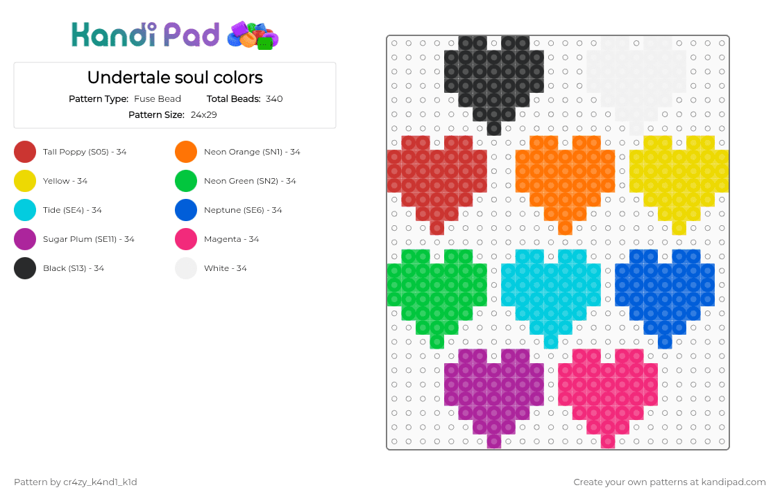 Undertale soul colors - Fuse Bead Pattern by cr4zy_k4nd1_k1d on Kandi Pad - pink