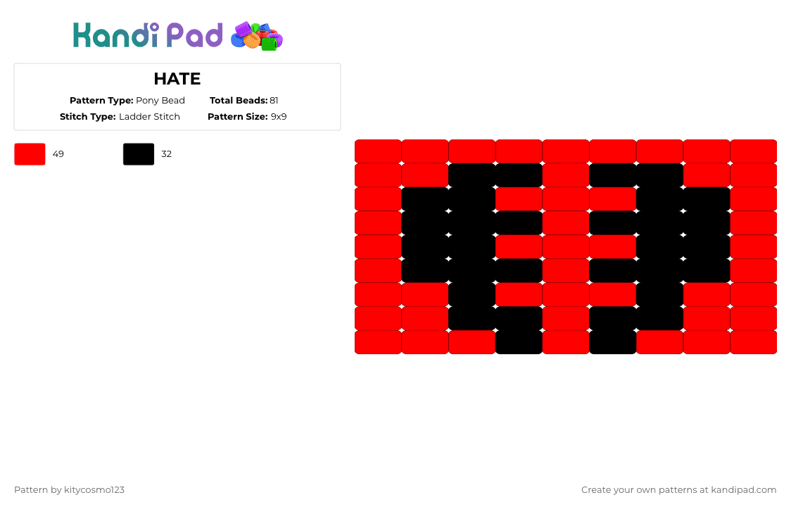 Hate Pattern HATE Pony Bead Pattern - Kandi Pad | Kandi Patterns, Fuse Bead Patterns ...