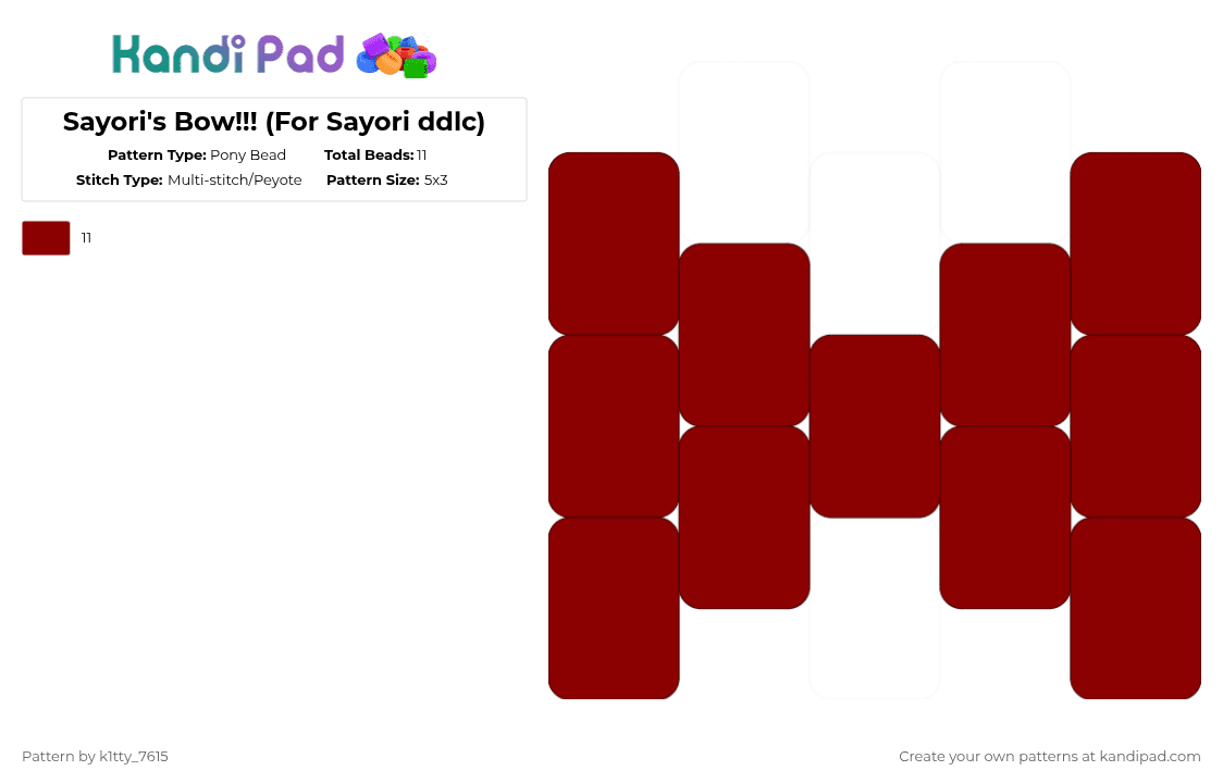 Sayori\'s Bow!!! (For Sayori ddlc) - Pony Bead Pattern by k1tty_7615 on Kandi Pad - red,sayori,bow,ddlc,doki doki literature club,poems,doll,kandi