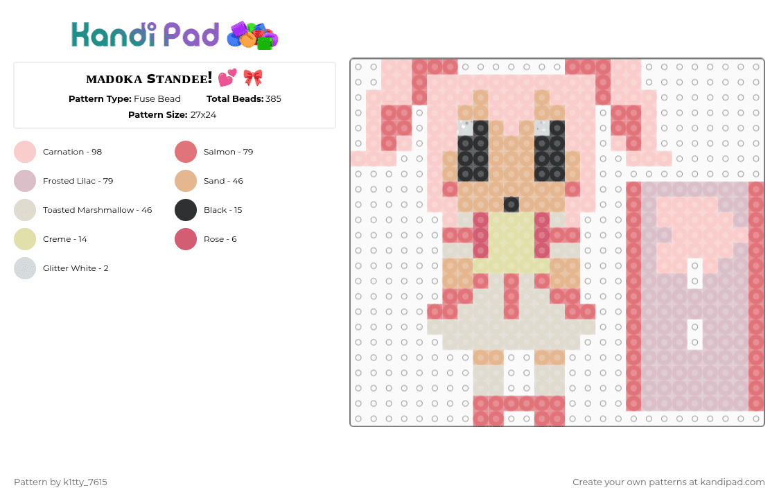 ᴍᴀᴅᴏᴋᴀ sᴛᴀɴᴅᴇᴇ! 💕 🎀 - Fuse Bead Pattern by k1tty_7615 on Kandi Pad - beige,madoka,pink,standee,magical,girl,madoka standee,anime,cutecore